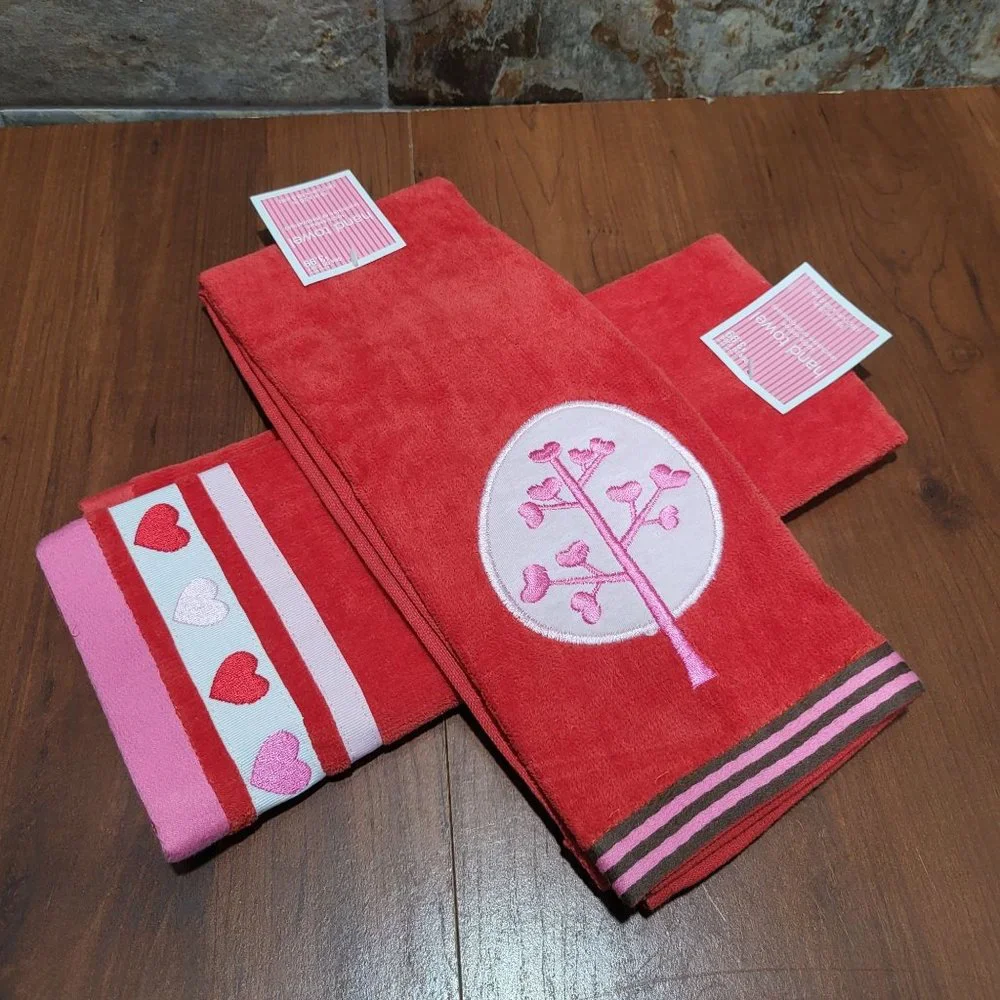 Valentines Heart Red Cotton Hand Towel Set of 2